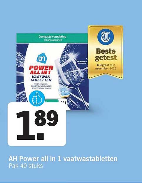 AH Power all in 1 vaatwastabletten Pak 40 stuks