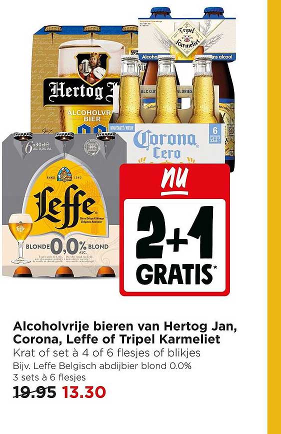 Alcoholvrije bieren van Hertog Jan, Corona, Leffe of Tripel Karmeliet 2+1 GRATIS