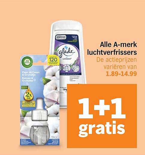 Alle A-merk luchtverfrissers 1+1 gratis