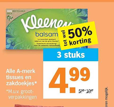 Alle A-merk tissues en zakdoekjes* tot wel 50% korting 3 stuks