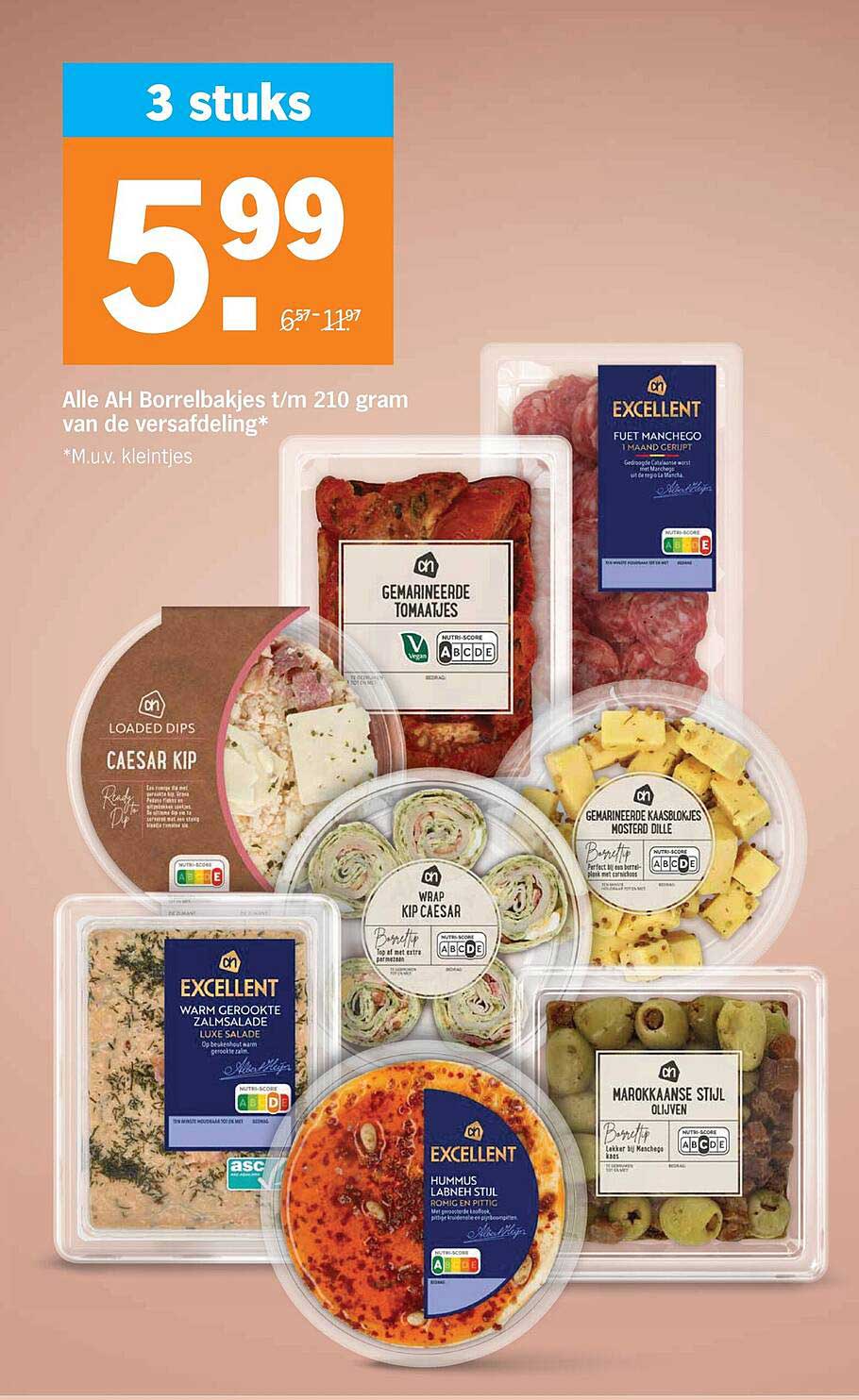 Alle AH Borrelbakjes t/m 210 gram van de versafdeling*
