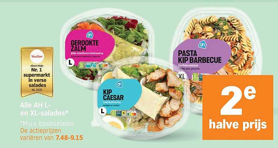 Alle AH L- en XL-salades* 2e halve prijs
