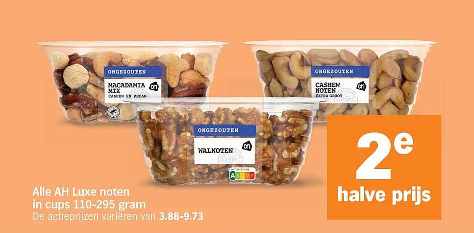 Alle AH Luxe noten in cups 110-295 gram 2e halve prijs