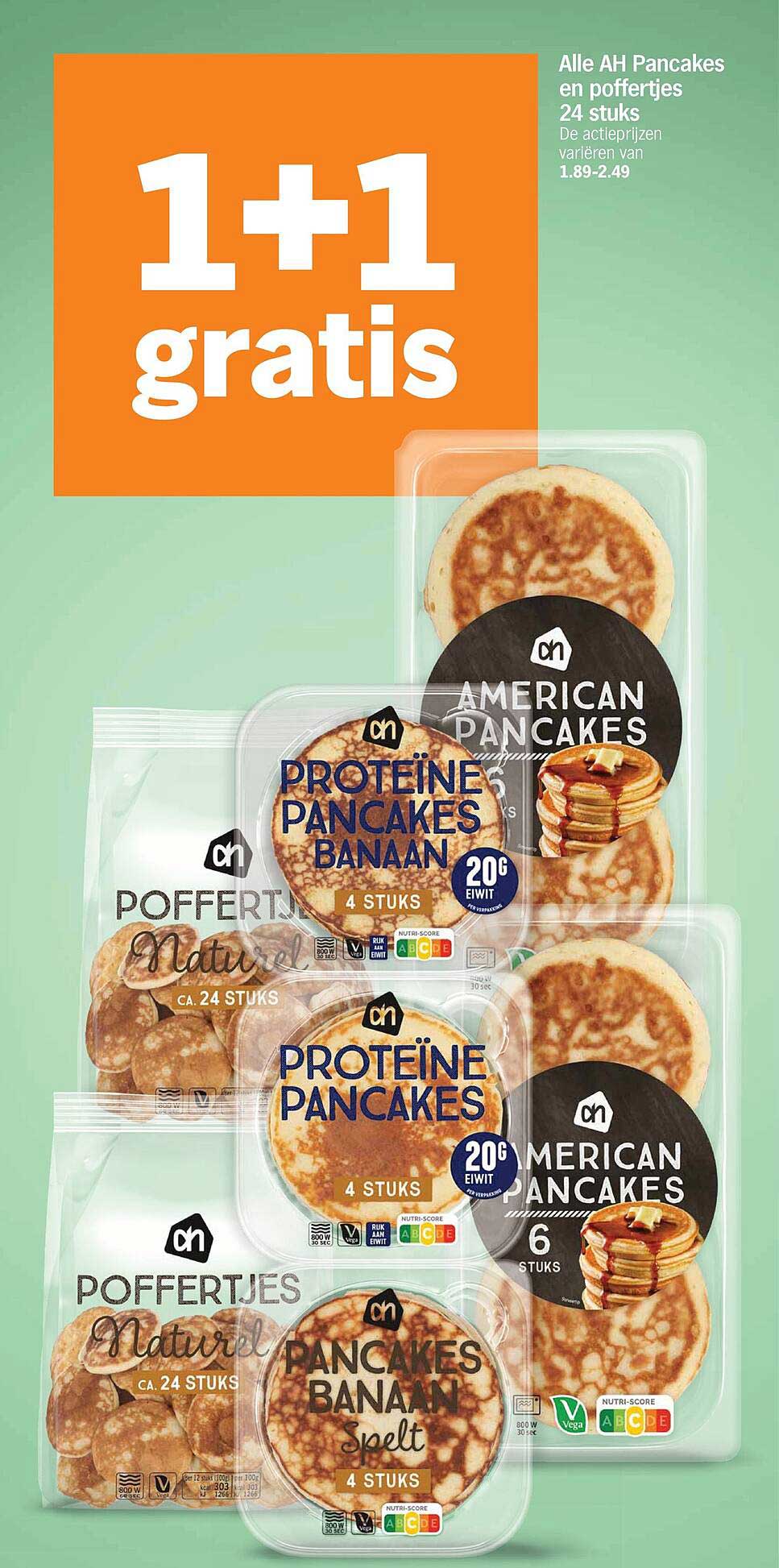Alle AH Pancakes en poffertjes 24 stuks 1+1 gratis