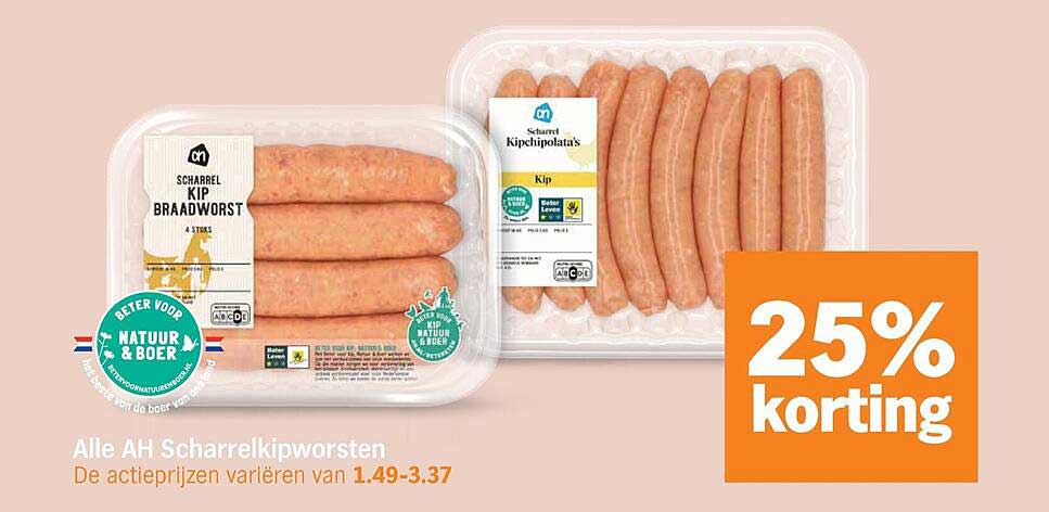 Alle AH Scharrelkipworsten 25% korting