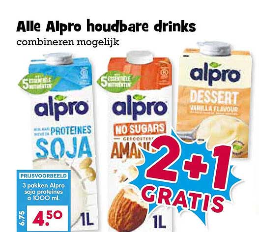 Alle Alpro houdbare drinks combineren mogelijk 2+1 GRATIS