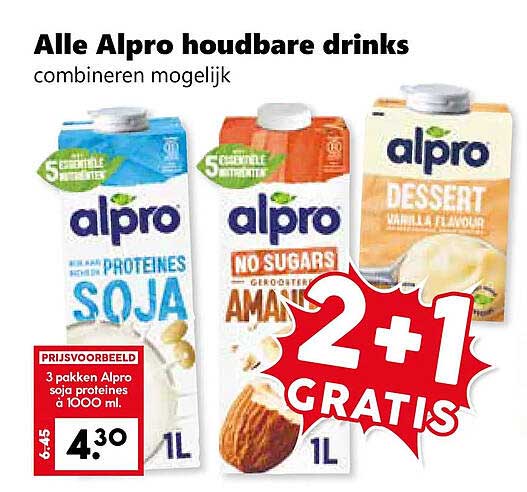 Alle Alpro houdbare drinks combineren mogelijk 2+1 GRATIS