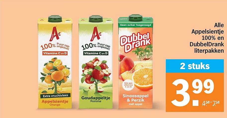 Alle Appelsientje 100% en DubbelDrank literpakken