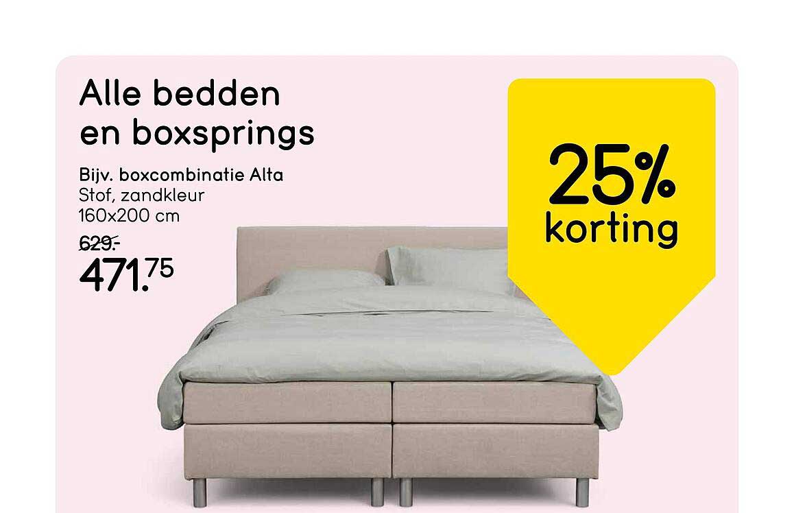 Alle bedden en boxsprings 25% korting