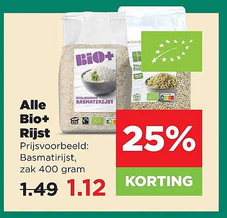 Alle Bio+ Rijst 25% korting