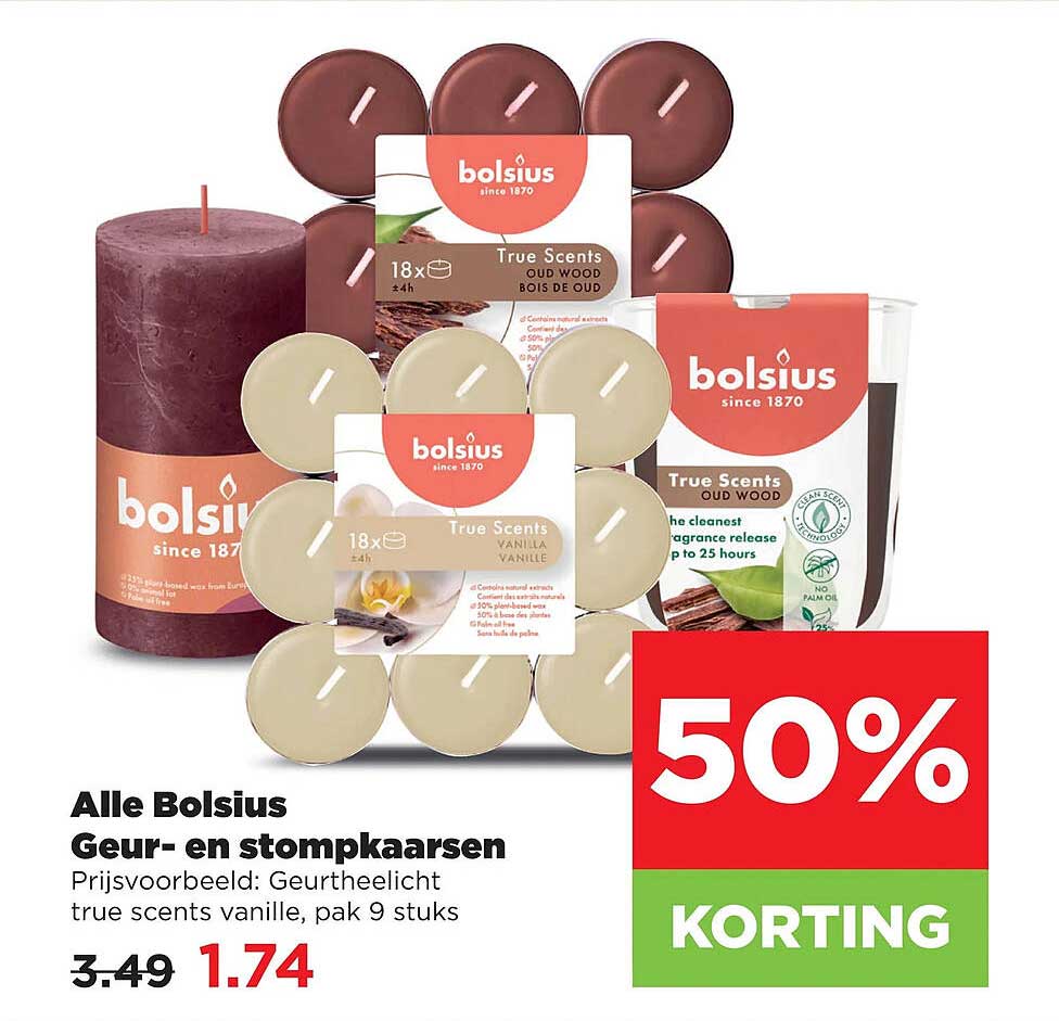 Alle Bolsius Geur- en stompkaarsen 50% KORTING