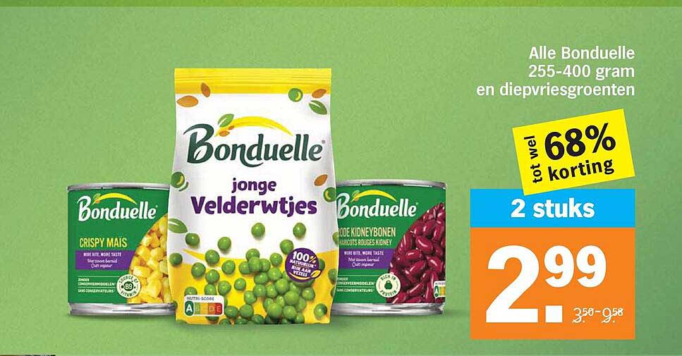 Alle Bonduelle 255-400 gram en diepvriesgroenten 2 stuks tot wel 68% korting