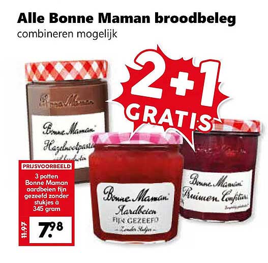 Alle Bonne Maman broodbdeleg combineren mogelijk 2+1 GRATIS