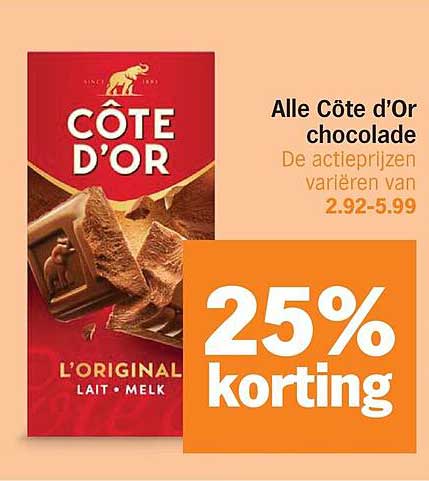 Alle Côte d’Or chocolade 25% korting