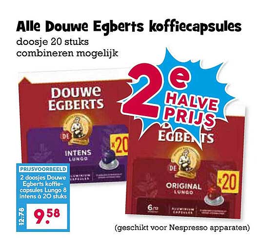 Alle Douwe Egberts koffiecapsules 2e halve prijs