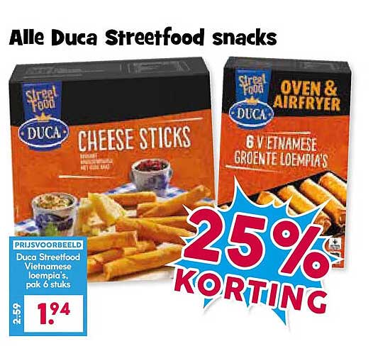 Alle Duca Streetfood snacks 25% korting