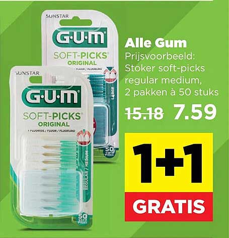 Alle Gum Prijsvoorbeeld: Stoker soft-picks regular medium, 2 pakken à 50 stuks 1+1 GRATIS