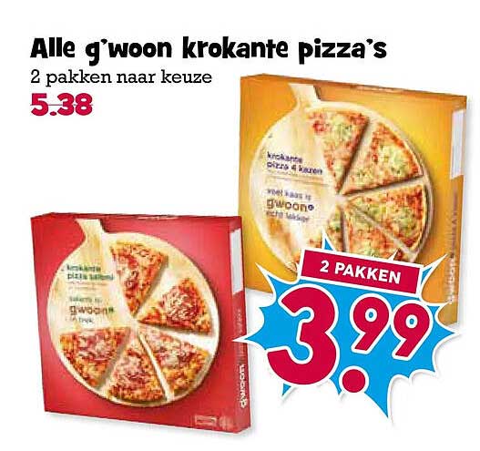 Alle ’gwoon krokante pizza’s 2 pakken naar keuze