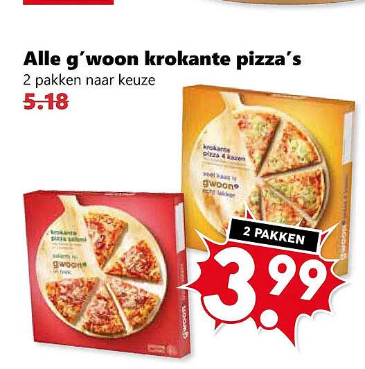 Alle g’woon krokante pizza’s 2 pakken naar keuze
