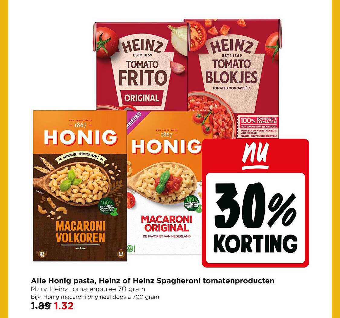 Alle Honig pasta, Heinz of Heinz Spagheroni tomatenproducten 30% korting