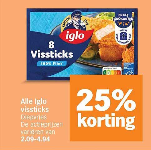 Alle Iglo vissticks Diepvries 25% korting