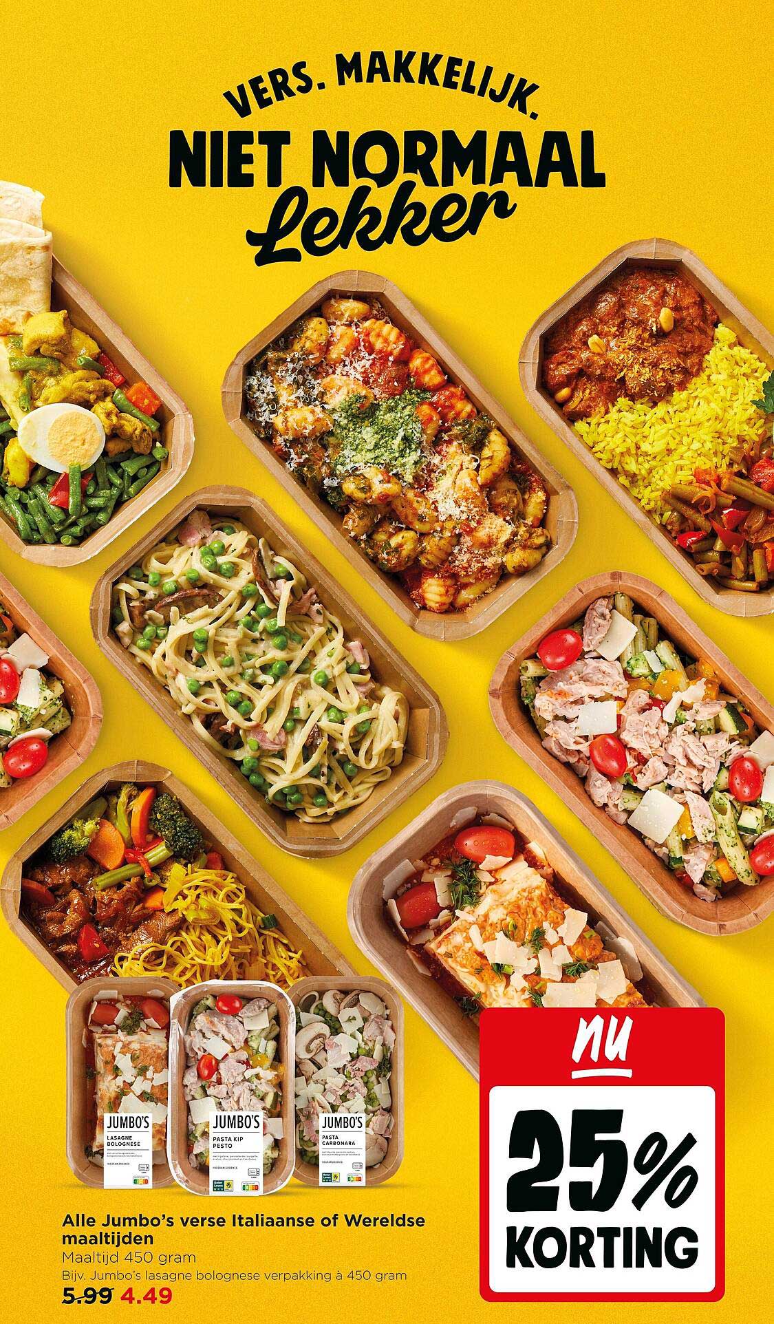 Alle Jumbo’s verse Italiaanse of Wereldse maaltijden 25% korting