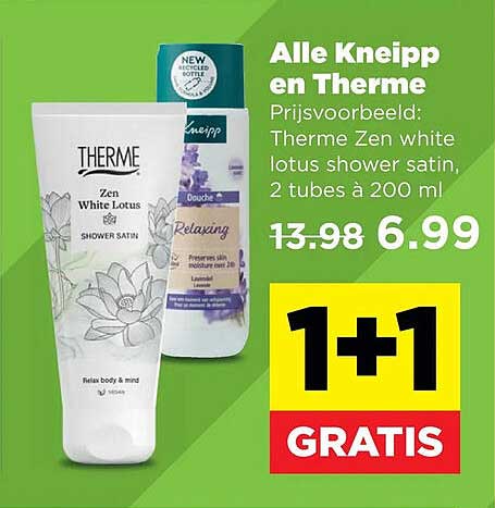 Alle Kneipp en Therme Prijsvoorbeeld: Therme Zen white lotus shower satin, 2 tubes à 200 ml 1+1 GRATIS