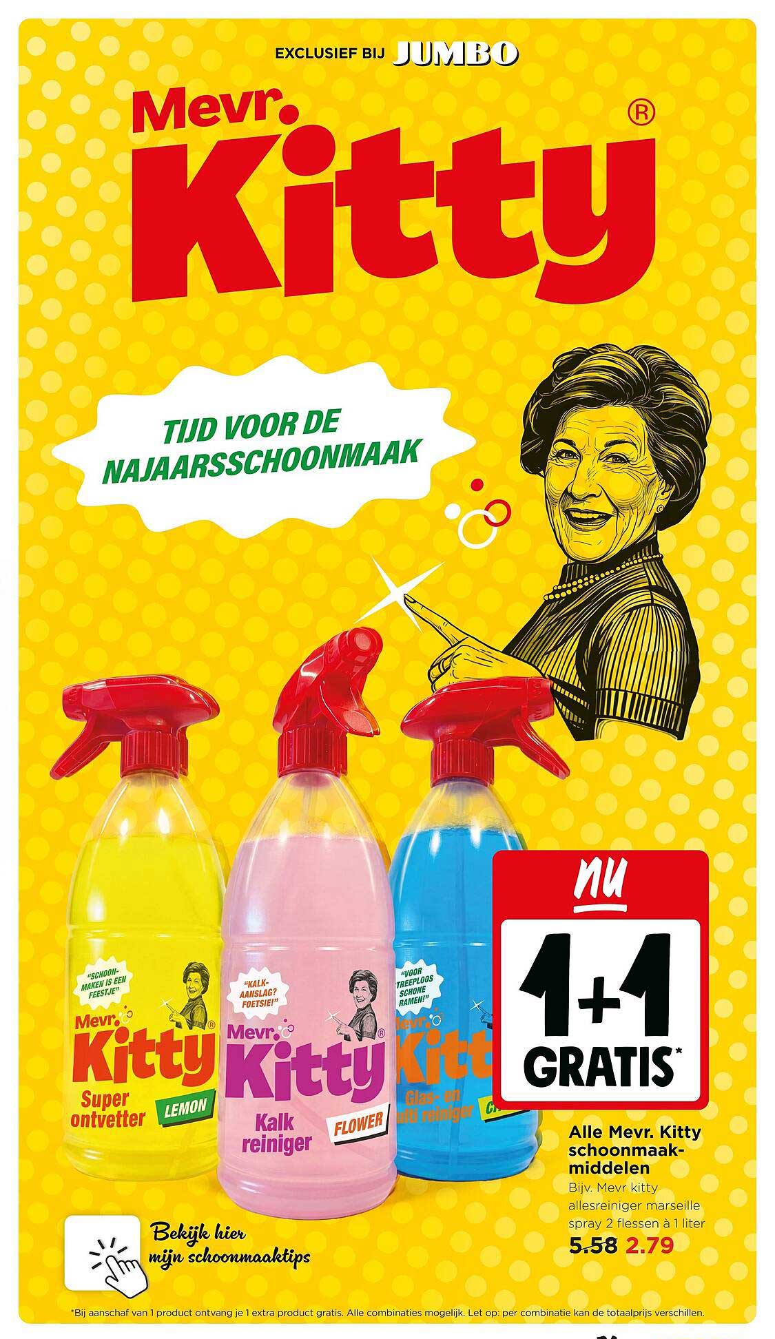 Alle Mevr. Kitty schoonmaakmiddelen 1+1 GRATIS