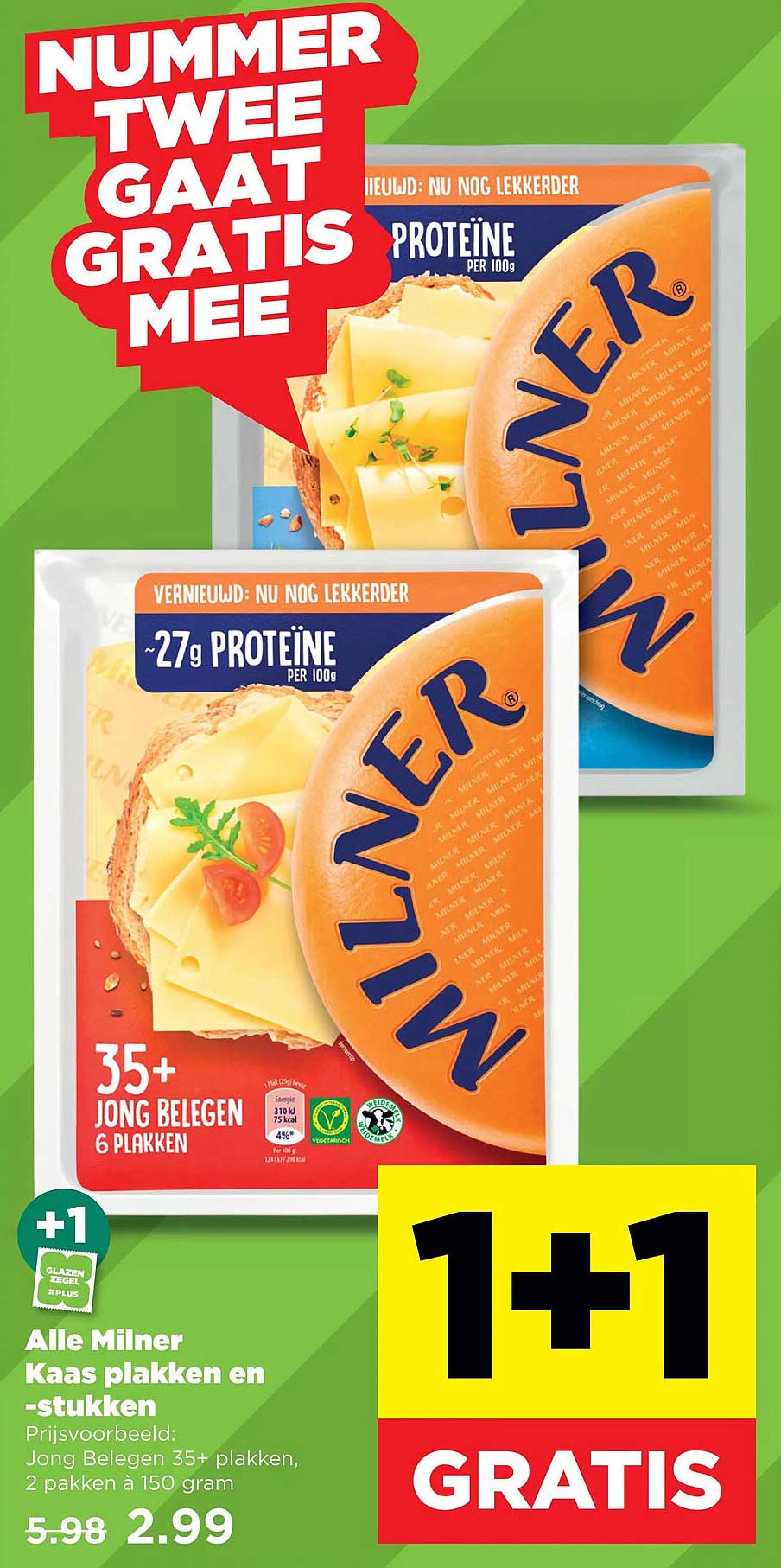 Alle Milner Kaas plakken en -stukken 1+1 GRATIS