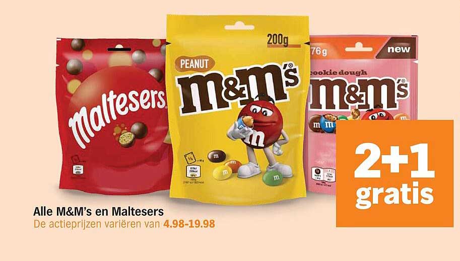 Alle M&M’s en Maltesers 2+1 gratis