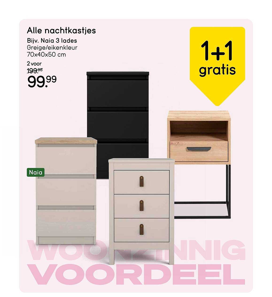 Alle nachtkastjes 1+1 gratis