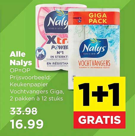 Alle Nalys OP=OP Prijsvoorbeeld: Keukenpapier Vochtvangers Giga, 2 pakken à 12 stuks 1+1 GRATIS