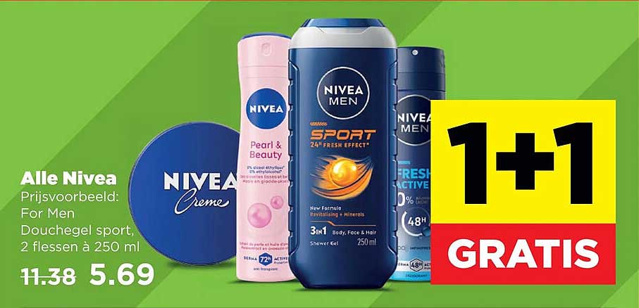 Alle Nivea Prijsvoorbeeld: For Men Douchegel sport, 2 flessen à 250 ml 1+1 GRATIS