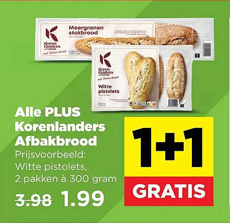 Alle PLUS Korenlanders Afbakbrood 1+1 GRATIS