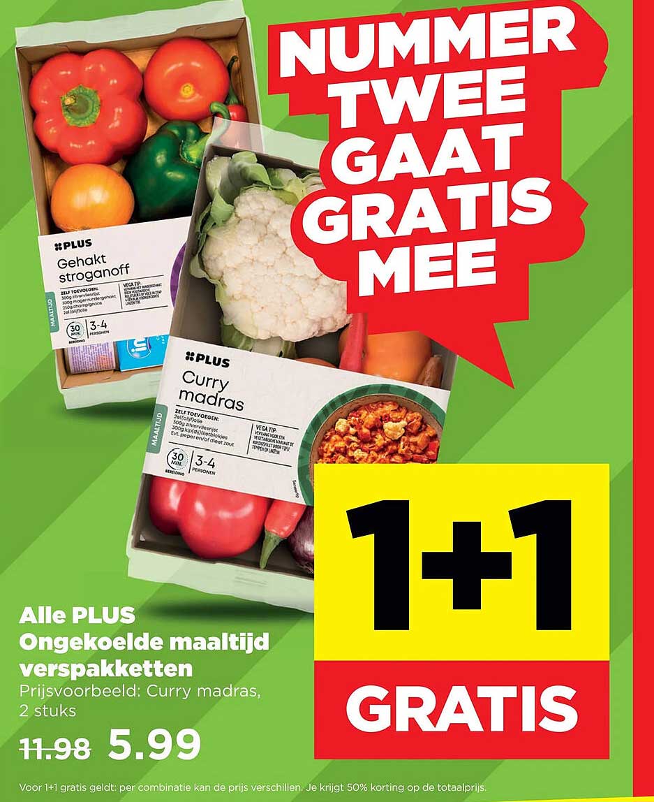 Alle PLUS Ongekookte maaltijd verspakketten 1+1 GRATIS