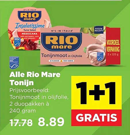 Alle Rio Mare Tonijn 1+1 GRATIS
