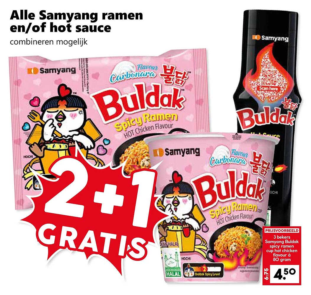 Alle Samyang ramen en/of hot sauce combineren mogelijk 2+1 gratis