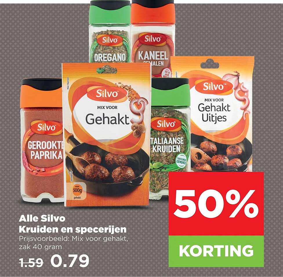 Alle Silvo kruiden en specerijen 50% korting