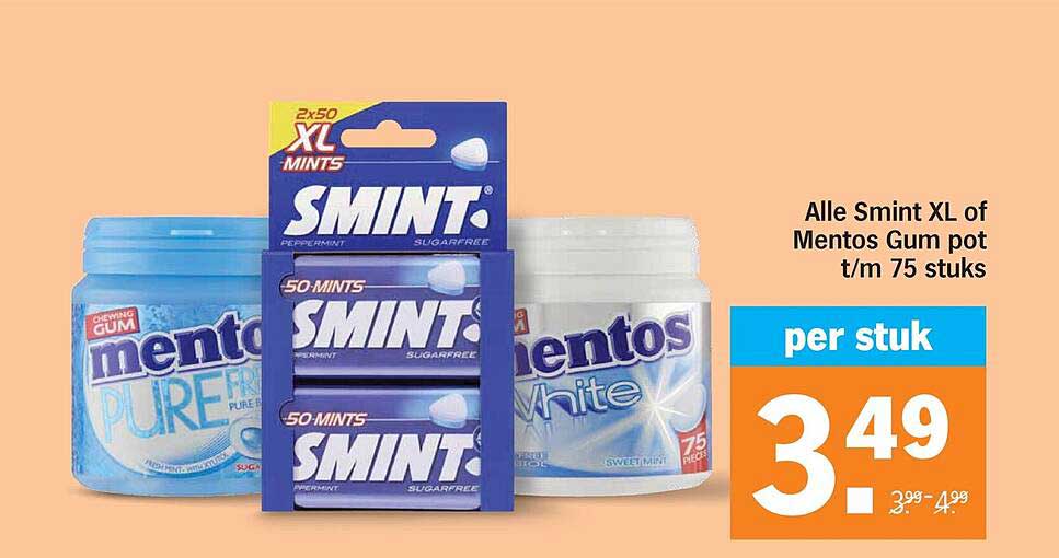 Alle Smint XL of Mentos Gum pot t/m 75 stuks