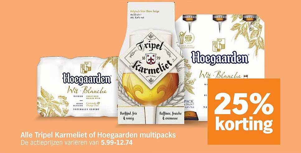 Alle Tripel Karmeliet of Hoegaarden multipacks 25% korting