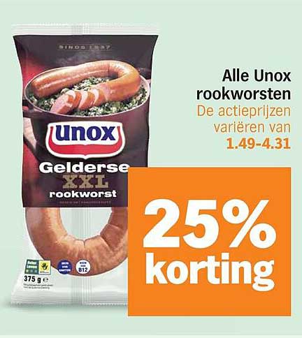 Alle Unox rookworsten 25% korting