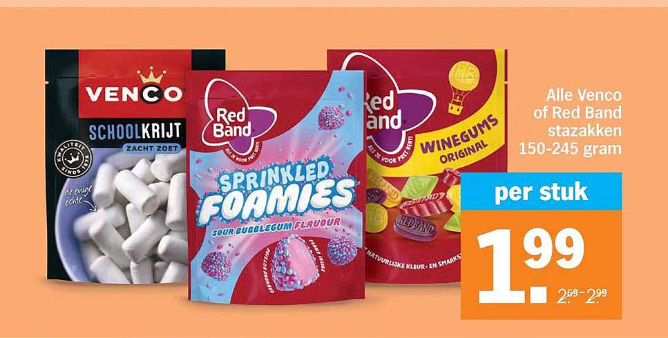 Alle Venco of Red Band stazakken 150-245 gram per stuk
