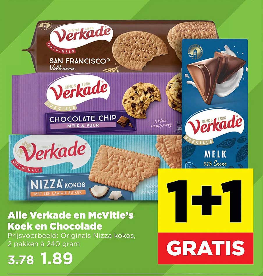 Alle Verkade en McVitie's Koek en Chocolade 1+1 gratis