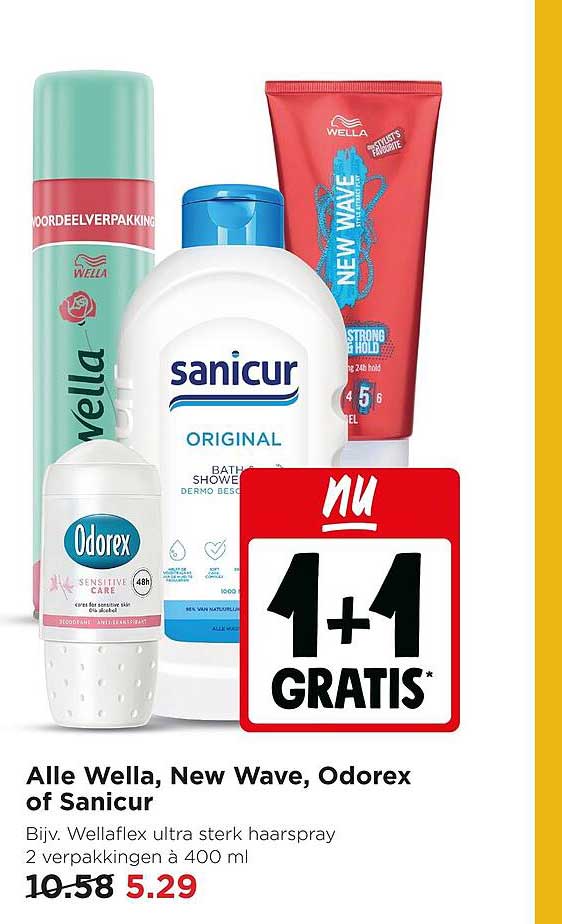 Alle Wella, New Wave, Odorex of Sanicur 1+1 GRATIS