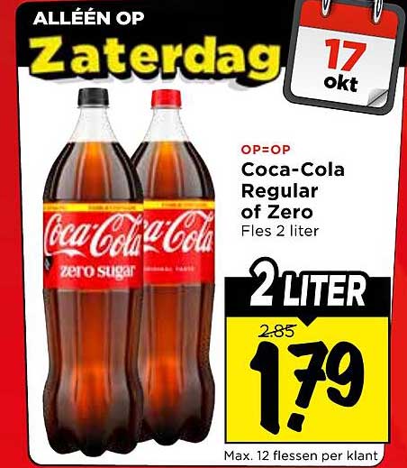ALLÉÉN OP Zaterdag Coca-Cola Regular of Zero Fles 2 liter