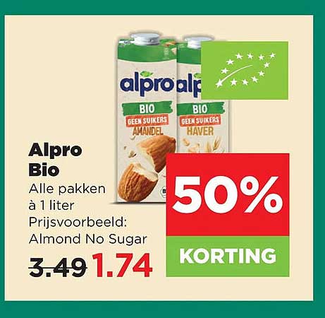 Alpro Bio Alle pakken à 1 liter Prijsvoorbeeld: Almond No Sugar 50% KORTING