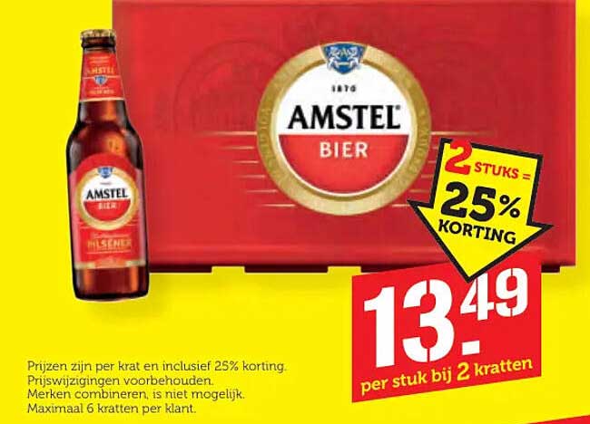 Amstel Bier 2 stuks = 25% korting