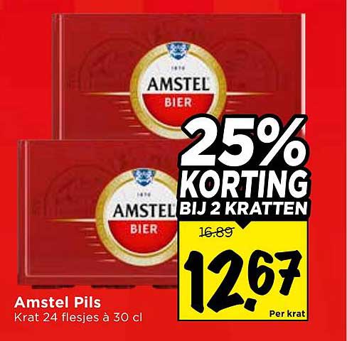 Amstel Pils Krat 24 flesjes à 30 cl 25% KORTING BIJ 2 KRATTEN