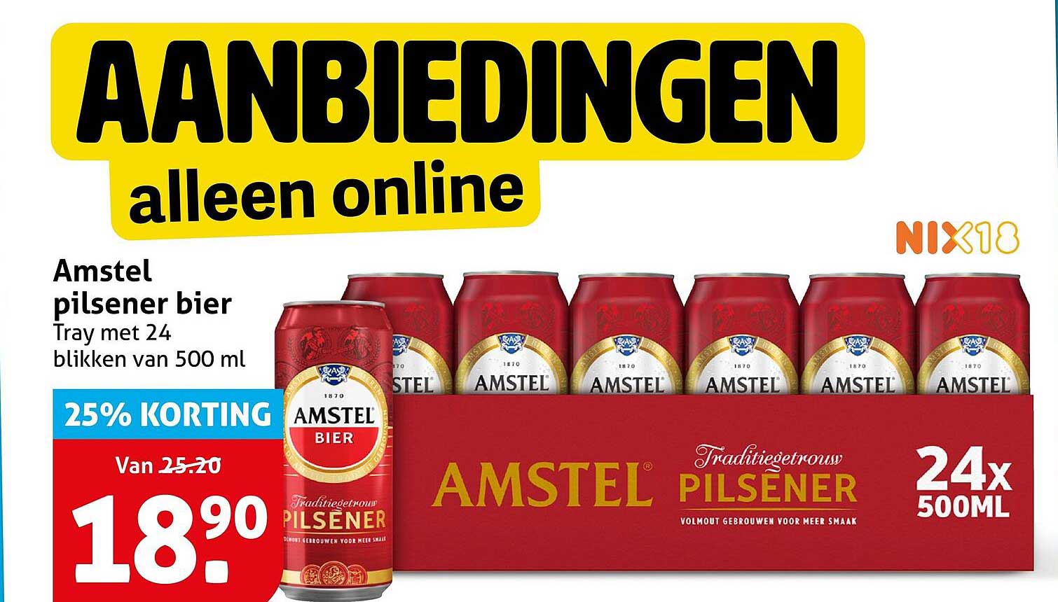 Amstel pilsener bier Tray met 24 blikken van 500 ml 25% KORTING