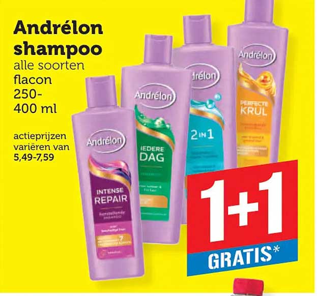 Andrélon shampoo alle soorten flacon 250-400 ml 1+1 GRATIS*